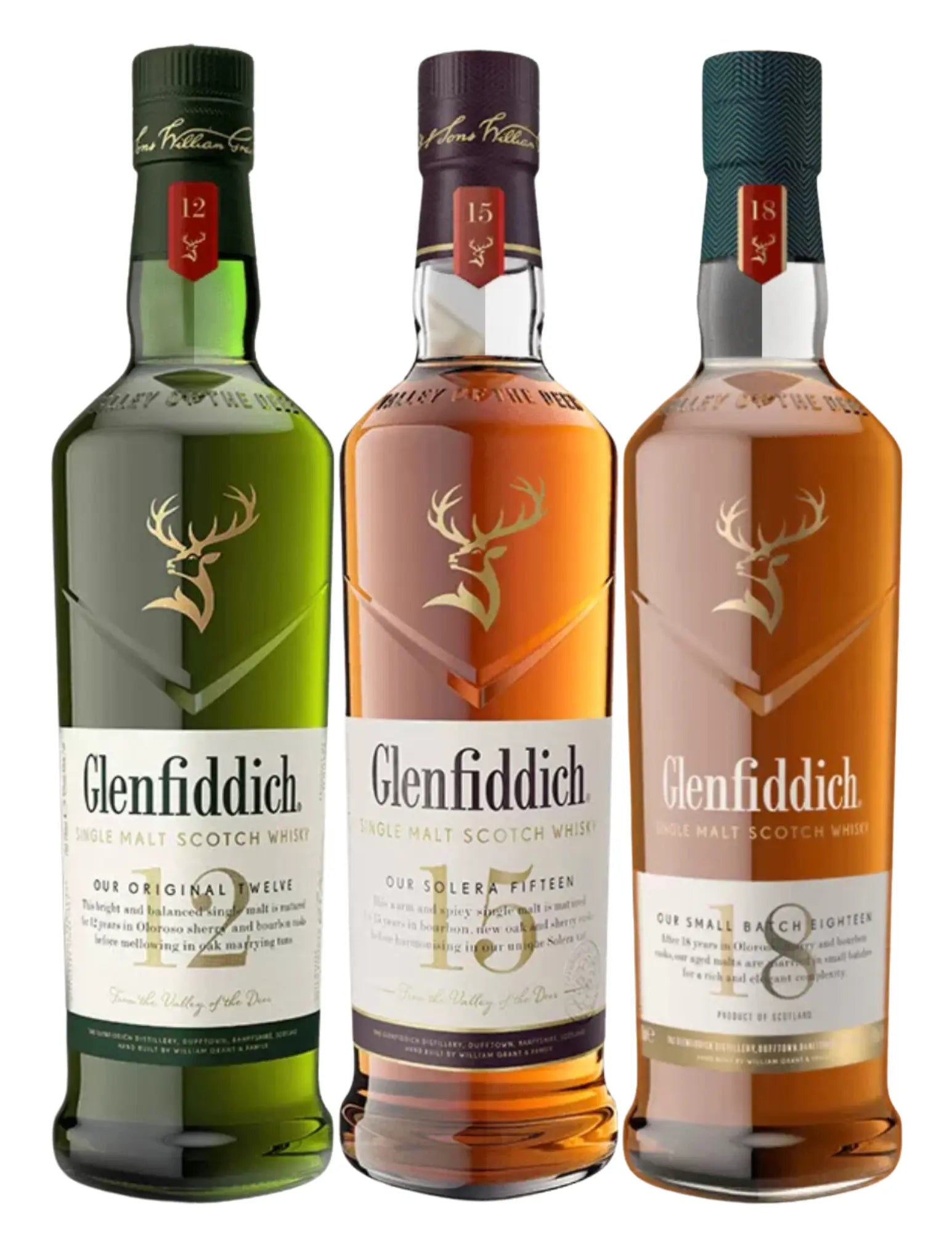 Glenfiddich 12, 15, 18 Year Scotch Whisky Bundle 750mL