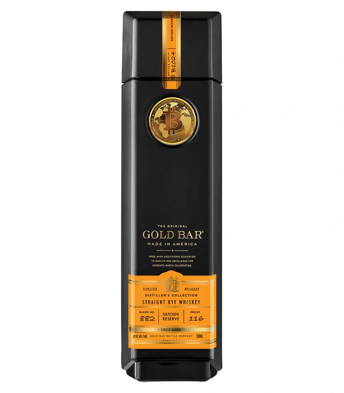 Gold Bar Bitcoin Satoshi Reserve Rye Whiskey Limited Edition 750mL